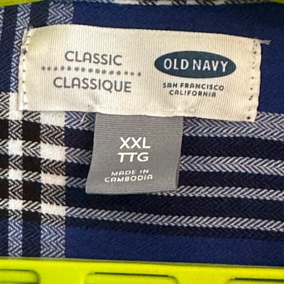 Old Navy Blue Plaid Classic Button-Up Shirt Size XXL Heritage Casual Workwear - Picture 3 of 8